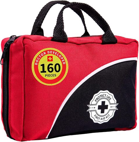 Protect Life Travel First Aid Kit for Car - Small Mini Emergency Kit, 100 Piece Waterproof First Aid Kit for Home, Camping, Boat & Hiking - Includes Emergency Blanket & First Aid Guide in Kuwait