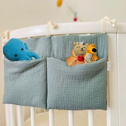 Surakey Baby Crib Pocket with Straps Hanging Baby Diaper Caddy Organizer, Diaper Stacker Classified Storage Bag Organizer for Nursery Diapers Wipes Baby Essentials (Light Beige) in Kuwait