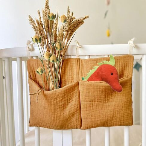 Surakey Baby Crib Pocket with Straps Hanging Baby Diaper Caddy Organizer, Diaper Stacker Classified Storage Bag Organizer for Nursery Diapers Wipes Baby Essentials (Light Beige) in Kuwait