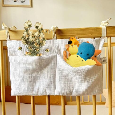 Surakey Baby Crib Pocket with Straps Hanging Baby Diaper Caddy Organizer, Diaper Stacker Classified Storage Bag Organizer for Nursery Diapers Wipes Baby Essentials (Light Beige) in Kuwait