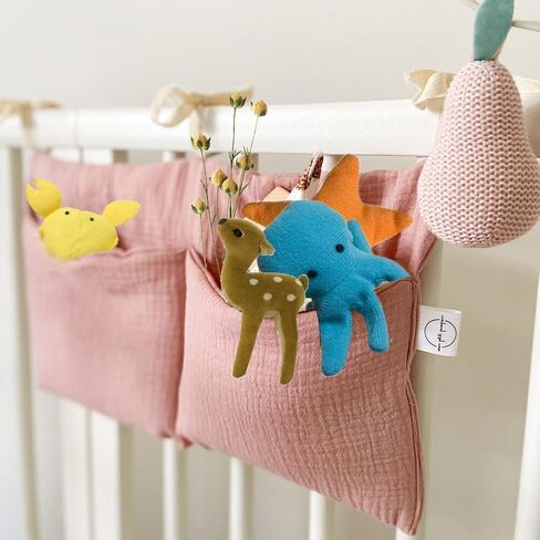 Surakey Baby Crib Pocket with Straps Hanging Baby Diaper Caddy Organizer, Diaper Stacker Classified Storage Bag Organizer for Nursery Diapers Wipes Baby Essentials (Light Beige) in Kuwait
