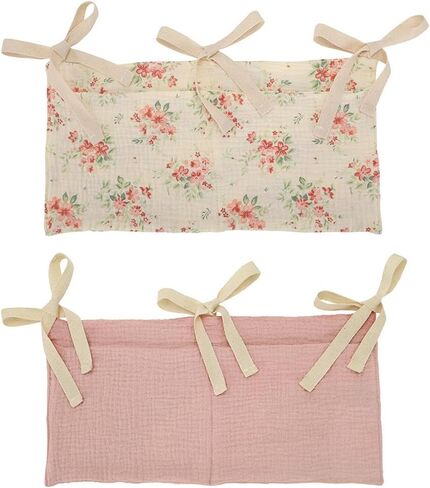 Surakey Baby Crib Pocket with Straps Hanging Baby Diaper Caddy Organizer, Diaper Stacker Classified Storage Bag Organizer for Nursery Diapers Wipes Baby Essentials (Light Beige) in Kuwait