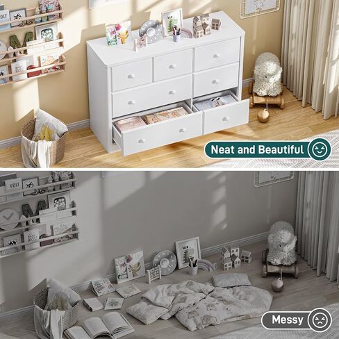 Vabches 7 Drawers Dresser Cabinet, Kids & Nursery Storage Chest, Multi-Functional Wood Large Chest of Drawers, White Dresser for Bedroom Furniture, Baby Dresser for Children's Room in Kuwait