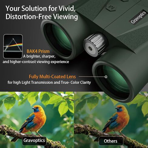 10x42 Hunting Binoculars with Laser Rangefinder, 1968 Yard | 0.15s Fast Ranging, Accuracy ±0.5m, IP65 Waterproof, Included Bino Harness Chest Pack, Ideal for Long Range Hunting & Outdoor in Kuwait