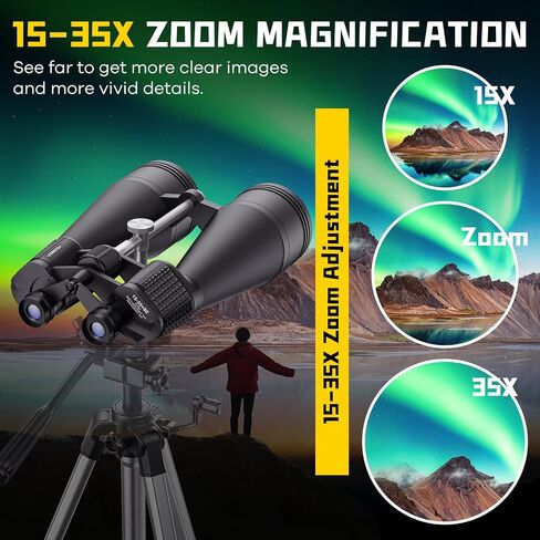 15-35x80 Astronomy Binoculars for Adults, High Powered 35x Zoom HD for Stargazing & Bird Watching, Waterproof Binocular with Tripod Adapter, Ideal Essentials for Cruise Ship, Travel, Camping, Hunting in Kuwait