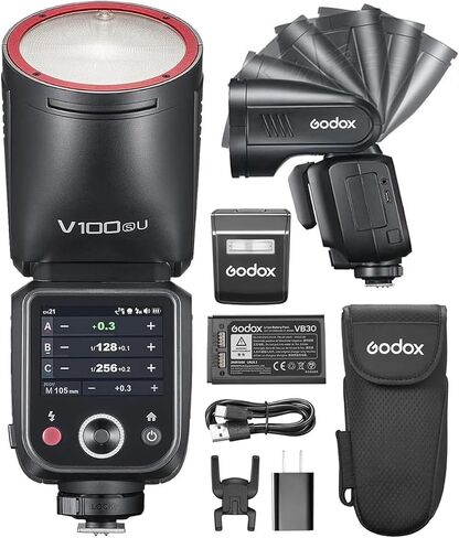 Godox V100 S V100S 100W TTL Flash Strobe Speedlight for Sony Cameras | With SU-1 Sub Flash, 1.7s Recycle Time, 2.4G TTL HSS 1/8000, 2.3in OLED Touchscreen, Buil-in Li-ion, 400 Full Power Flashes in Kuwait