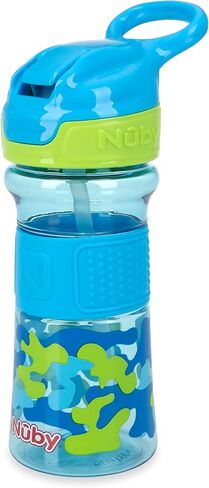Nuby Thirsty Kids Flip-It No-Spill Toddler Sippy Cup with Soft Spout - 12 oz - 18+ Months - Aqua Camo - Back to School Essentials in Kuwait