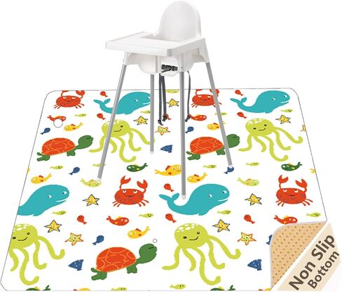 Splat Mat for Under High Chair, Waterproof Washable High Chair Floor Mat | 51"×51" Reusable Splash Mat, Non-slip Backing, Wipeable Floor Protector and Food Mat for Baby Meals, BLW, Crafts, Play in Kuwait