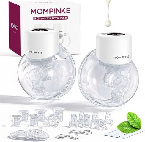 Wearable Breast Pump S12, Electric DoublePump Hands-Free Breastfeeding Pump, 12 Adjustable Suction Levels, Portable Low Noise Hospital-Grade Breast Pump with Carrying Bag, 24mm, 2 Pack, White in Kuwait