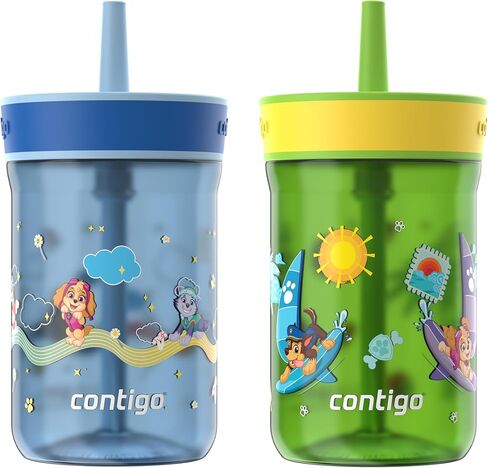 Contigo Leighton Kids Water Bottle, 2-Pack, 14oz, Spill-Proof, Blue Raspberry/Azalea & Butterlies/Llamas, Dishwasher Safe Tumbler with Straw in Kuwait