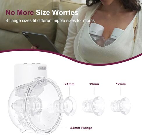 Wearable Breast Pump S12, Electric DoublePump Hands-Free Breastfeeding Pump, 12 Adjustable Suction Levels, Portable Low Noise Hospital-Grade Breast Pump with Carrying Bag, 24mm, 2 Pack, White in Kuwait