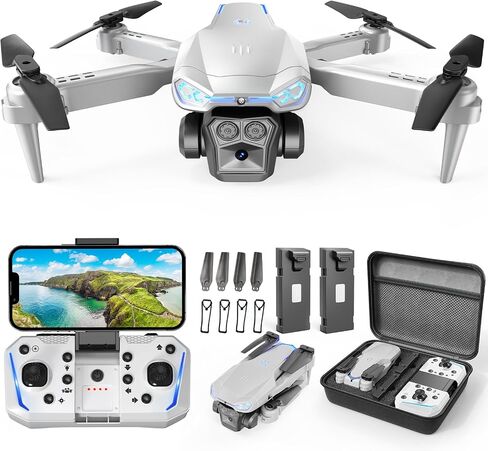 X-shop 1080P Drone with Camera for Adults Beginners, Foldable RC Quadcopter, One Key Start, Gesture Control, Altitude Hold, 360° Flips, 30 Min Flight Time, 2 Rechargeable Batteries, Toy Gift for Kids in Kuwait