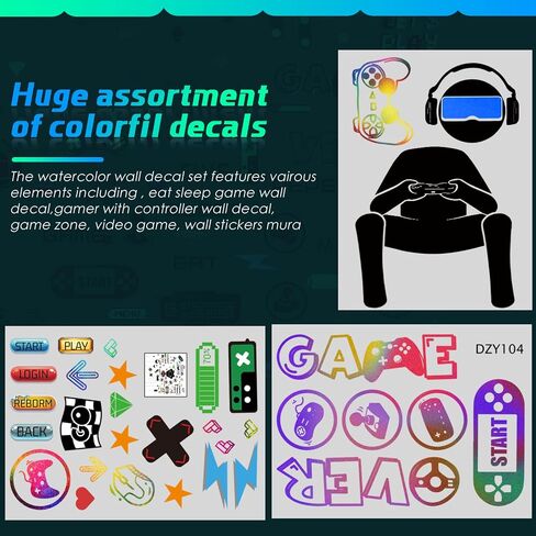 56 Pieces Gamer Wall Decals Gaming Controller Joystick Decals Removable Video Games Stickers Game Boy Wall Art for Bedroom Playroom Decoration (Colorful) in Saudi Arabia