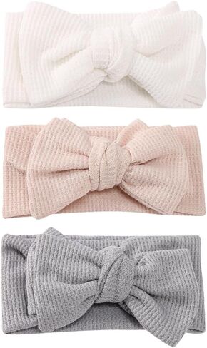 3 Pcs Baby Bows Headbands Infant Bowknot Hairbands Toddler Hair Bands Newborn Head Wraps Babies Hair Wraps Cute Elastic Hair Accessories for Baby Beige White Gray in Kuwait