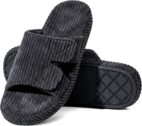 Unisex Slippers with Low Arch Support Striped Slip On | Adjustable Indoor House Shoes with Rubber Sole Corduroy Insole and Linen for Men Women in Saudi Arabia