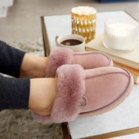 Dearfoams Women's Sydney Shearling Indoor/Outdoor Water Resistant Scuff Slipper in Kuwait