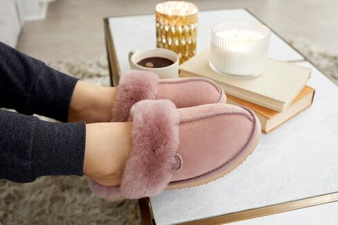 Dearfoams Women's Sydney Shearling Indoor/Outdoor Water Resistant Scuff Slipper in Kuwait