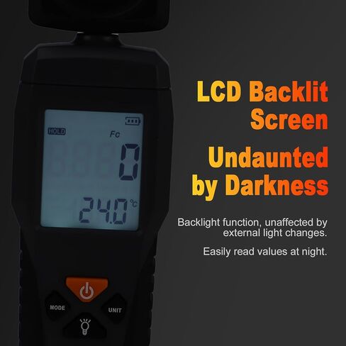 Digital Illuminance Meter 0 200000 Lx High Sensitivity Light Meter with 180° Rotating Sensor Backlit LCD Handheld Ambient Temperature Measurer for Plants Photography Film Cameras in Kuwait
