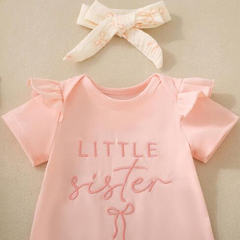 Newborn Girl Clothes Little Sister Summer Outfit Cotton Short Sleeve Romper Shorts Headband Baby Infant Toddler Girl Outfits in Kuwait