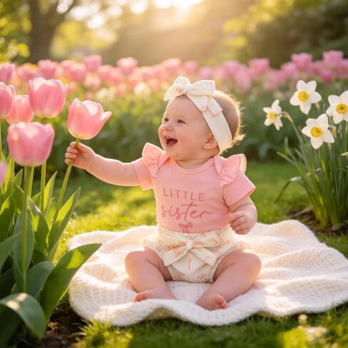 Newborn Girl Clothes Little Sister Summer Outfit Cotton Short Sleeve Romper Shorts Headband Baby Infant Toddler Girl Outfits in Kuwait