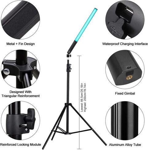 LED Light Sticks RGB Light Wand, Photography Light Stick LED Video Lighting Kit 9 Color Modes, with 26.2" to 78.7" Tripods, Adjustable 3200K-5600K, Pack of 2 [Upgraded] in Kuwait