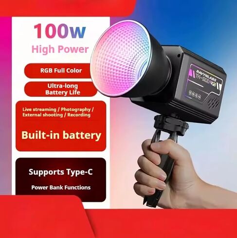 100W Pro RGB Portable LED Photography Light, 18600mAh Built-in Battery, 20 Effects 3200-6500K Adjustable Color Temperature COB Continuous Output Lighting, Handheld Spotlight w Carrying Case in Kuwait