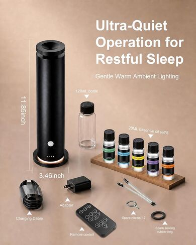 Waterless Diffuser with 5 Essential Oils Set, Hotel Collection Scent Diffuser Up to 1500 Sq.Ft, Diffuser with Remote Control, Timer & Ambient Light, Oil Diffusers for Home Office Hotel SPA in Kuwait