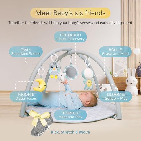 Solens Baby Play Gym Mat with 5 Detachable Sensory Toys, Tummy Time Activity Mat for Sensory & Motor Skill Development, Infant Activity Gym, Newborn Baby Shower Gift, Dusky Blue in Kuwait