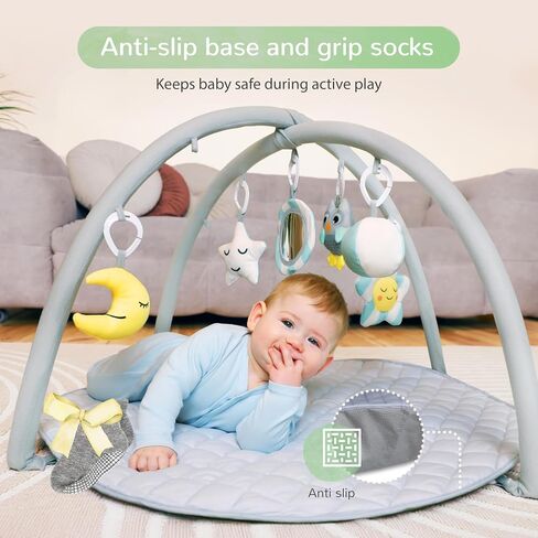 Solens Baby Play Gym Mat with 5 Detachable Sensory Toys, Tummy Time Activity Mat for Sensory & Motor Skill Development, Infant Activity Gym, Newborn Baby Shower Gift, Dusky Blue in Kuwait