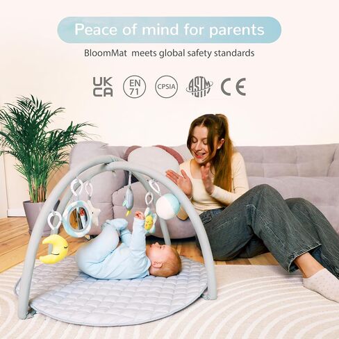 Solens Baby Play Gym Mat with 5 Detachable Sensory Toys, Tummy Time Activity Mat for Sensory & Motor Skill Development, Infant Activity Gym, Newborn Baby Shower Gift, Dusky Blue in Kuwait