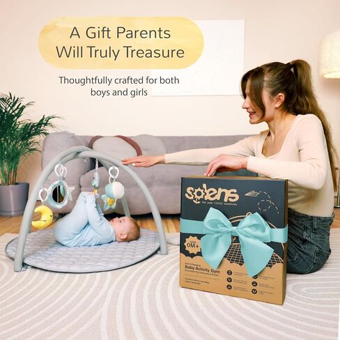 Solens Baby Play Gym Mat with 5 Detachable Sensory Toys, Tummy Time Activity Mat for Sensory & Motor Skill Development, Infant Activity Gym, Newborn Baby Shower Gift, Dusky Blue in Kuwait