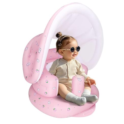 AirSwim Inflatable Baby Seat with Detachable Canopy, Inflatable Baby Chair | Blow Up Baby Chair for Babies From 3 Months with Built-In Pump, Bumbo Seat Baby Sit Up Chair for Outdoor Indoor, Strawberry in Saudi Arabia
