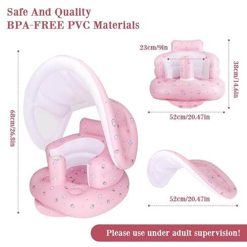 AirSwim Inflatable Baby Seat with Detachable Canopy, Inflatable Baby Chair | Blow Up Baby Chair for Babies From 3 Months with Built-In Pump, Bumbo Seat Baby Sit Up Chair for Outdoor Indoor, Strawberry in Saudi Arabia