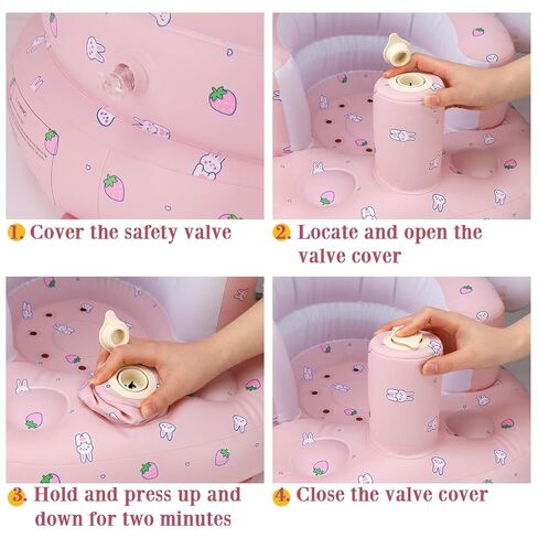 AirSwim Inflatable Baby Seat with Detachable Canopy, Inflatable Baby Chair | Blow Up Baby Chair for Babies From 3 Months with Built-In Pump, Bumbo Seat Baby Sit Up Chair for Outdoor Indoor, Strawberry in Saudi Arabia