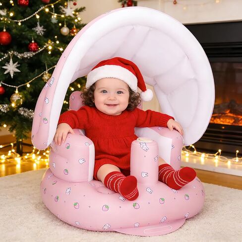 AirSwim Inflatable Baby Seat with Detachable Canopy, Inflatable Baby Chair | Blow Up Baby Chair for Babies From 3 Months with Built-In Pump, Bumbo Seat Baby Sit Up Chair for Outdoor Indoor, Strawberry in Saudi Arabia