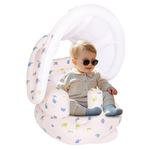 AirSwim Inflatable Baby Seat with Detachable Canopy, Inflatable Baby Chair | Blow Up Baby Chair for Babies From 3 Months with Built-In Pump, Bumbo Seat Baby Sit Up Chair for Outdoor Indoor, Whale in Kuwait