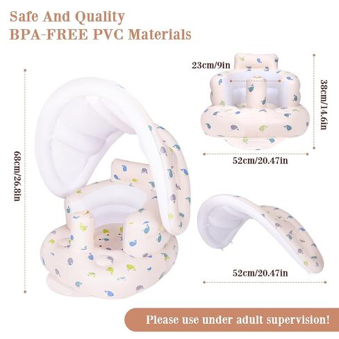 AirSwim Inflatable Baby Seat with Detachable Canopy, Inflatable Baby Chair | Blow Up Baby Chair for Babies From 3 Months with Built-In Pump, Bumbo Seat Baby Sit Up Chair for Outdoor Indoor, Whale in Kuwait