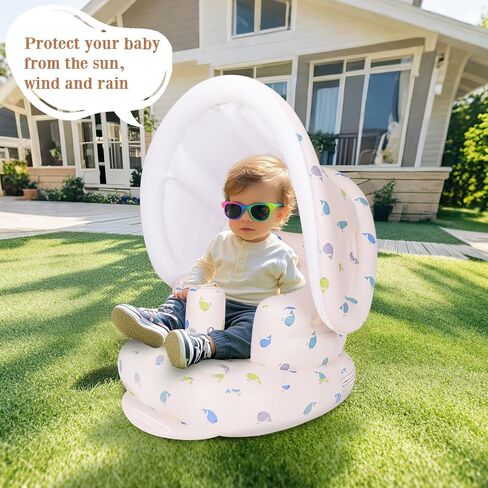 AirSwim Inflatable Baby Seat with Detachable Canopy, Inflatable Baby Chair | Blow Up Baby Chair for Babies From 3 Months with Built-In Pump, Bumbo Seat Baby Sit Up Chair for Outdoor Indoor, Whale in Kuwait