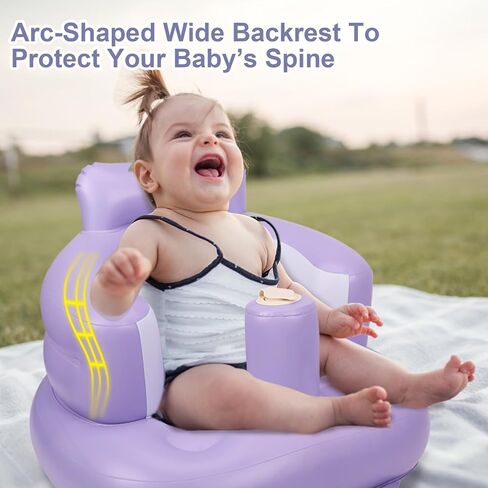 AirSwim Inflatable Baby Seat, Inflatable Baby Chair with Built-in Pump | Blow Up Baby Chair for Babies 3 Months and Up, Baby Sit Up Chair Floor Sofa for Learning to Sit, Palying, Camping, Purple in Kuwait