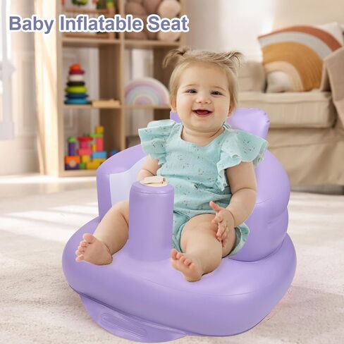 AirSwim Inflatable Baby Seat, Inflatable Baby Chair with Built-in Pump | Blow Up Baby Chair for Babies 3 Months and Up, Baby Sit Up Chair Floor Sofa for Learning to Sit, Palying, Camping, Purple in Kuwait