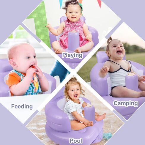AirSwim Inflatable Baby Seat, Inflatable Baby Chair with Built-in Pump | Blow Up Baby Chair for Babies 3 Months and Up, Baby Sit Up Chair Floor Sofa for Learning to Sit, Palying, Camping, Purple in Kuwait