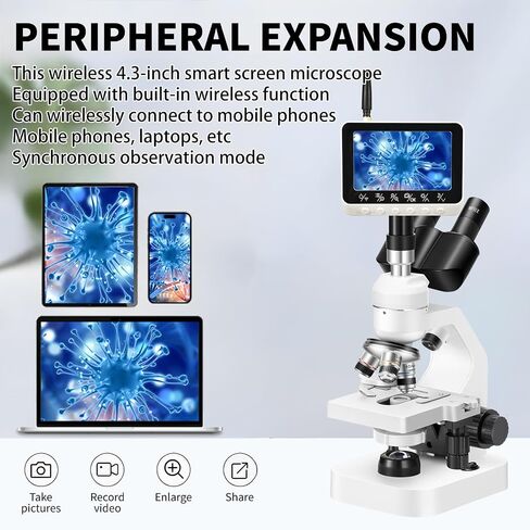 Trinocular Microscope 40x-2000x Magnification Double-Layer Stage with LED Lights on top and Bottom, Thick and Thin Dual Focusing knobs, Professional Biological Microscope (WiFi Electronic Eyepiece) in Saudi Arabia