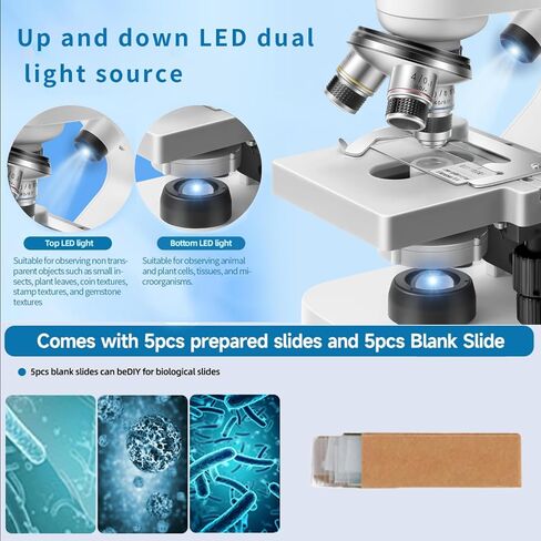 Trinocular Microscope 40x-2000x Magnification Double-Layer Stage with LED Lights on top and Bottom, Thick and Thin Dual Focusing knobs, Professional Biological Microscope (WiFi Electronic Eyepiece) in Saudi Arabia