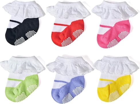 EPEIUS Unisex Baby Girls Boys Non-Slip Socks (Set of 6) | Cute baby shoe look socks with grippers. Soft cotton stay on Booties for 0-6m 6-12m 1-2T 3-5T newborn infant toddlers in Kuwait