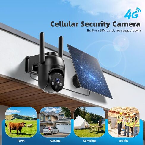 4G LTE Cellular Security Camera 2 Pack, Built-in SIM Card, Solar Powered | No WiFi Needed, 2K Color Night Vision, 360° View, for Jobsite & Off-Grid Areas, Motion Detection, 2-Way Audio, Easy Setup in Kuwait