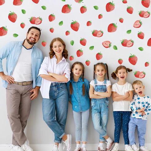 Strawberry Wall Decals - 8 Sheets 64 Pcs Removable Red Strawberry Wall Stickers Peel and Stick Fruit Wall Décor for Girls Bedroom Dorm Nursery Kitchen Bathroom in Kuwait