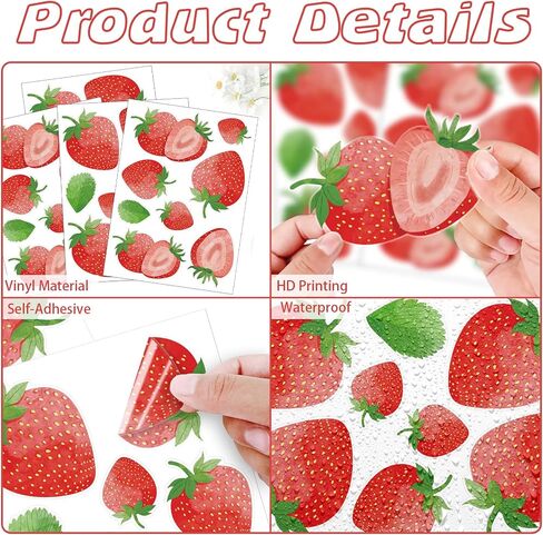 Strawberry Wall Decals - 8 Sheets 64 Pcs Removable Red Strawberry Wall Stickers Peel and Stick Fruit Wall Décor for Girls Bedroom Dorm Nursery Kitchen Bathroom in Kuwait