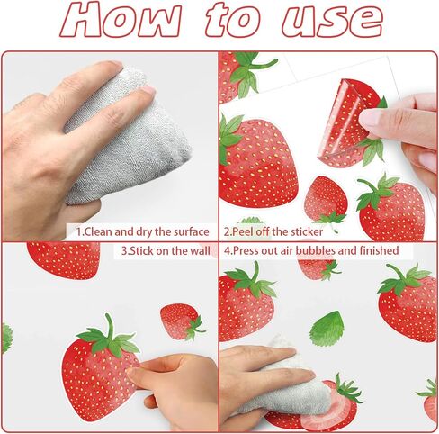 Strawberry Wall Decals - 8 Sheets 64 Pcs Removable Red Strawberry Wall Stickers Peel and Stick Fruit Wall Décor for Girls Bedroom Dorm Nursery Kitchen Bathroom in Kuwait