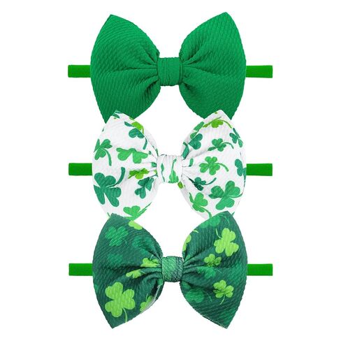 YanJie Baby Bows Nylon Green Bow Headbands for Infant Girls Shamrock Clover Headband Newborn Toddler Headband St Patricks Day Hair Accessories White in Kuwait