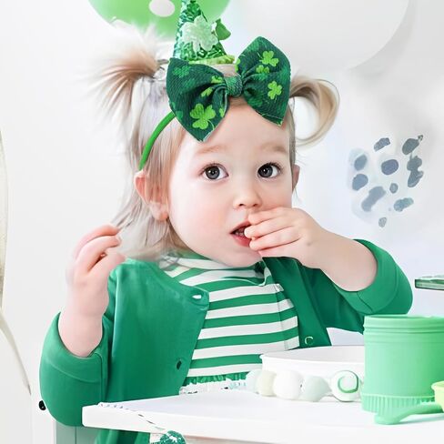 YanJie Baby Bows Nylon Green Bow Headbands for Infant Girls Shamrock Clover Headband Newborn Toddler Headband St Patricks Day Hair Accessories White in Kuwait